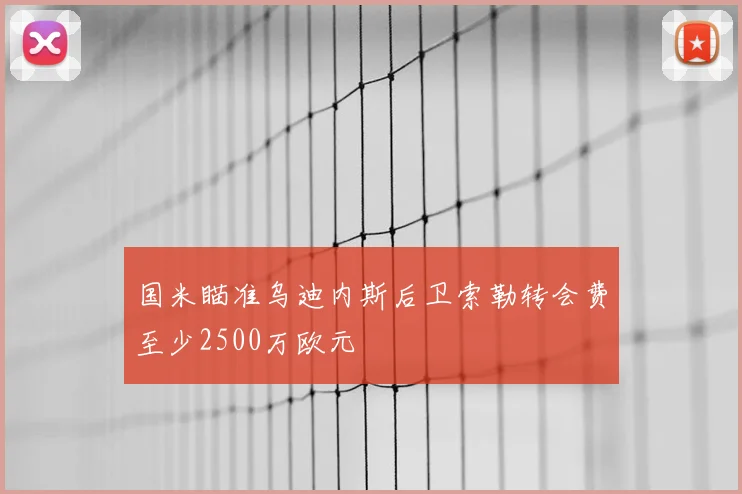 国米瞄准乌迪内斯后卫索勒转会费至少2500万欧元